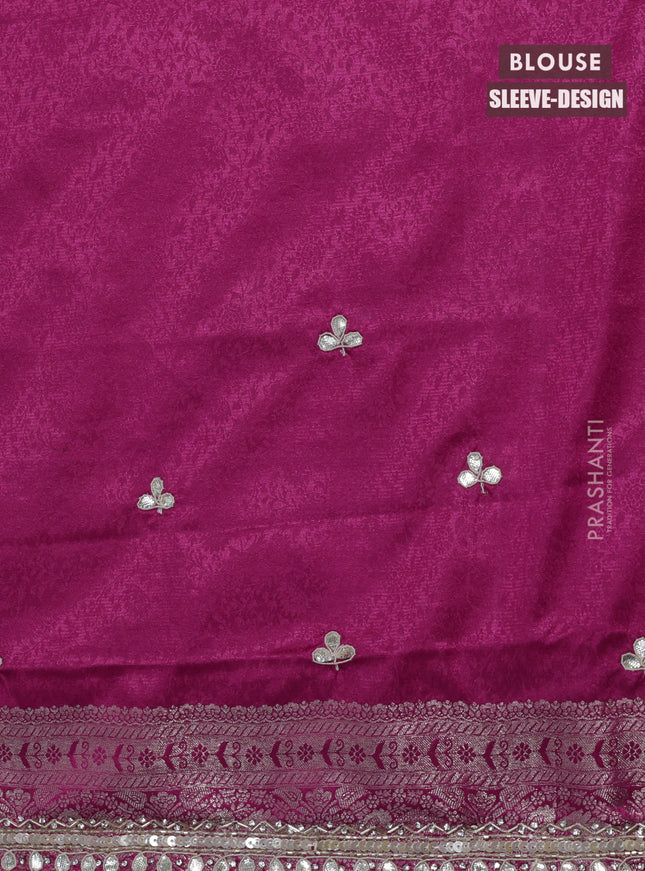 Banarasi silk saree pink with allover zari woven brocade weaves and embroidery sequin work border