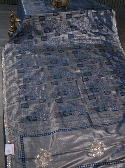 Banarasi silk saree dark peacock blue with allover zari woven brocade weaves and embroidery sequin work border