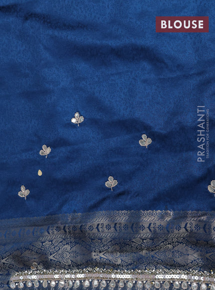 Banarasi silk saree dark peacock blue with allover zari woven brocade weaves and embroidery sequin work border
