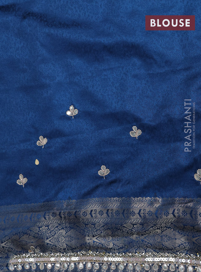 Banarasi silk saree dark peacock blue with allover zari woven brocade weaves and embroidery sequin work border