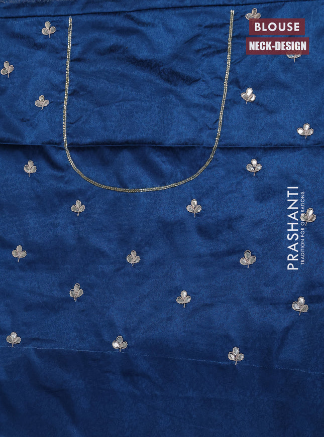 Banarasi silk saree dark peacock blue with allover zari woven brocade weaves and embroidery sequin work border