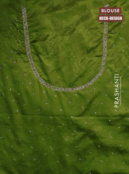 Banarasi silk saree mehendi green with allover zari woven brocade weaves and embroidery mirror work border