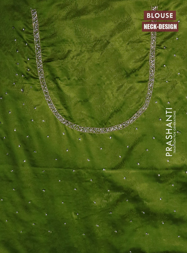 Banarasi silk saree mehendi green with allover zari woven brocade weaves and embroidery mirror work border