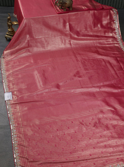 Banarasi silk saree pink with allover zari woven brocade weaves and embroidery mirror work border