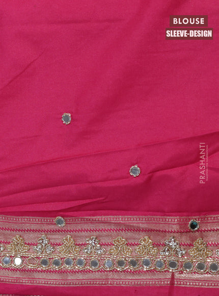Banarasi silk saree pink with allover zari woven brocade weaves and embroidery mirror work border