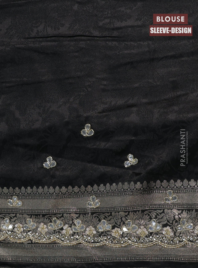 Banarasi silk saree black with allover zari woven floral brocade weaves and embroidery mirror work border