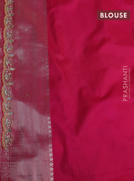 Banarasi silk saree pink with allover zari woven brocade weaves and embroidery mirror work border