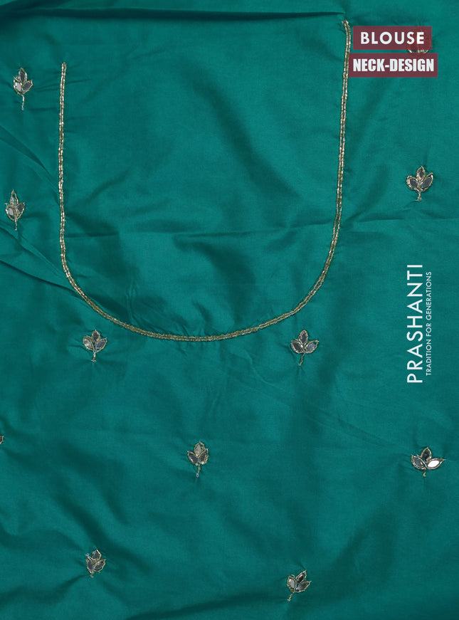 Banarasi silk saree teal green with allover zari woven brocade weaves and embroidery mirror work border