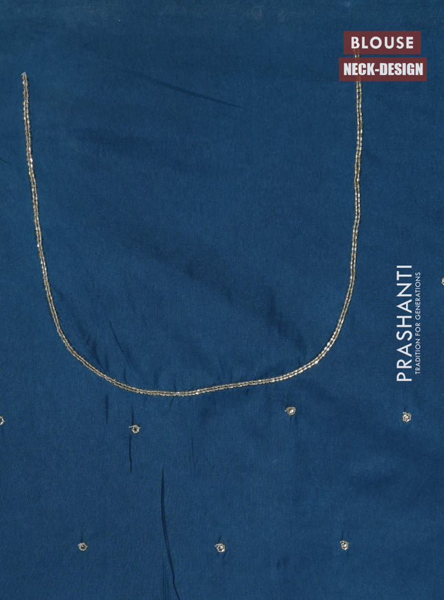 Banarasi silk saree dark peacock blue with allover zari woven brocade weaves and embroidery mirror work border