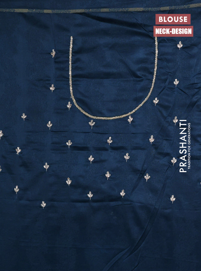 Banarasi silk saree peacock blue with allover zari woven brocade weaves and embroidery mirror work border