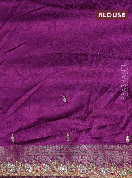 Banarasi silk saree purple with allover zari woven brocade weaves and embroidery mirror work border