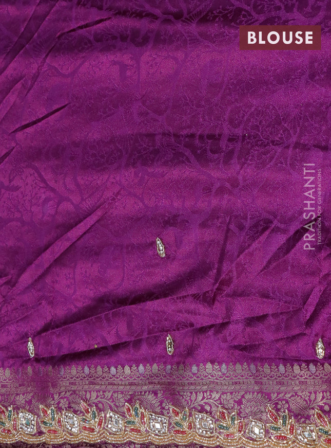 Banarasi silk saree purple with allover zari woven brocade weaves and embroidery mirror work border