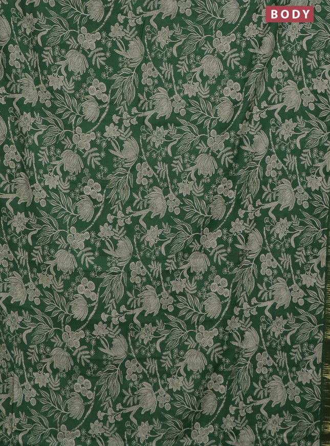 Semi chanderi saree green with allover prints and zari woven border