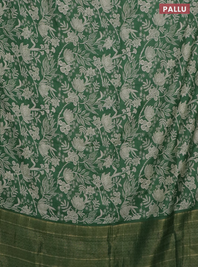 Semi chanderi saree green with allover prints and zari woven border