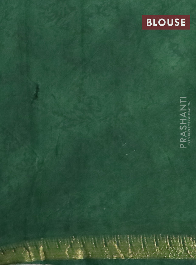 Semi chanderi saree green with allover prints and zari woven border