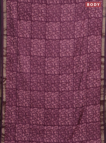 Semi chanderi saree light pink and purple with allover prints and zari woven border