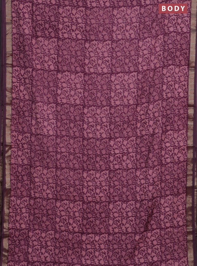 Semi chanderi saree light pink and purple with allover prints and zari woven border
