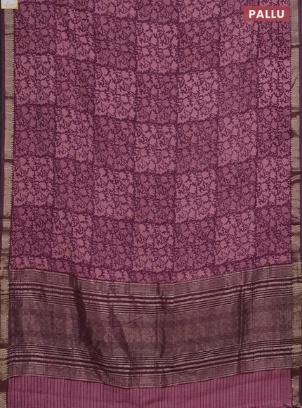 Semi chanderi saree light pink and purple with allover prints and zari woven border