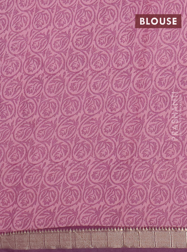 Semi chanderi saree light pink and purple with allover prints and zari woven border