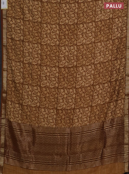 Semi chanderi saree sandal and dark mustard with allover prints and zari woven border