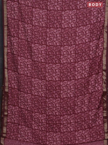 Semi chanderi saree peach pink and maroon with allover prints and zari woven border