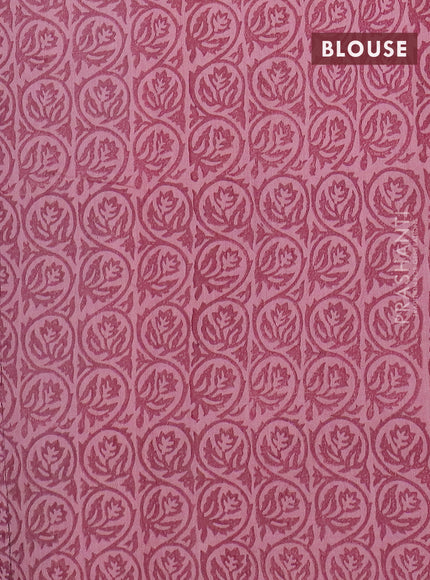 Semi chanderi saree peach pink and maroon with allover prints and zari woven border