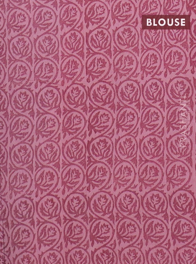 Semi chanderi saree peach pink and maroon with allover prints and zari woven border