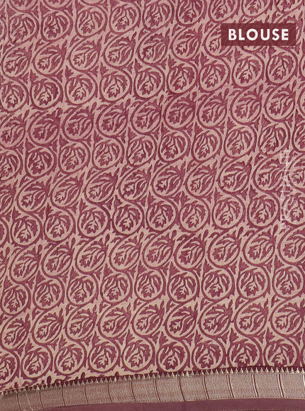Semi chanderi saree wine shade and sandal with allover prints and zari woven border