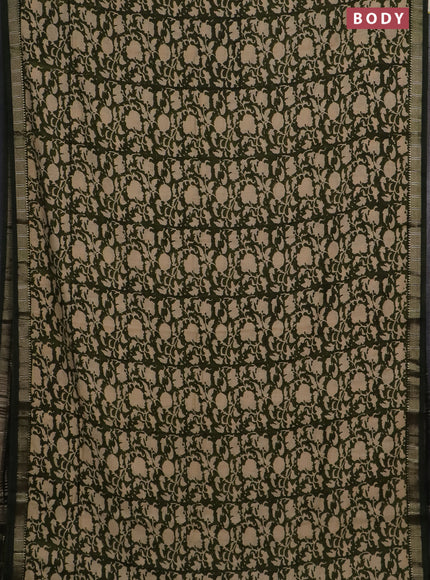 Semi chanderi saree sap green and sandal with allover prints and zari woven border