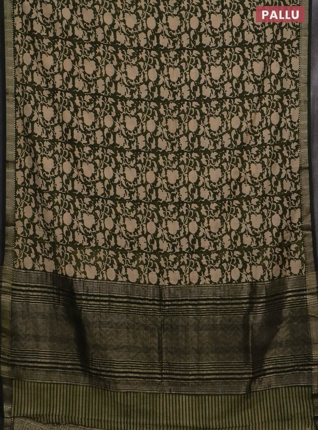 Semi chanderi saree sap green and sandal with allover prints and zari woven border