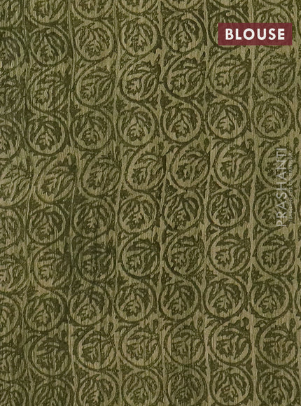 Semi chanderi saree sap green and sandal with allover prints and zari woven border