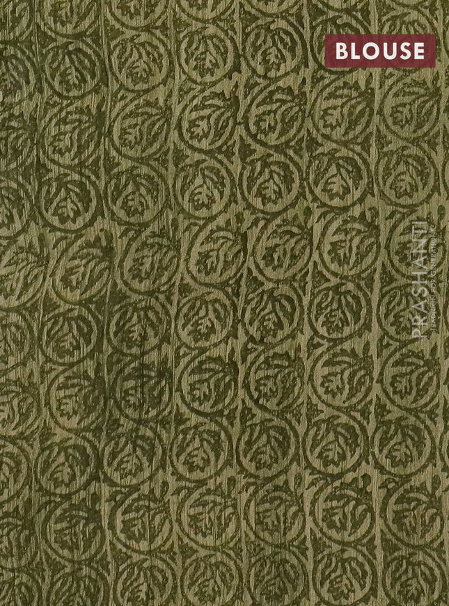 Semi chanderi saree sap green and sandal with allover prints and zari woven border