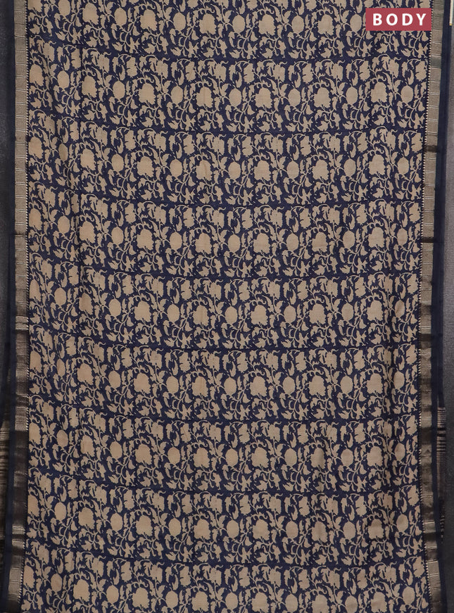 Semi chanderi saree blue and sandal with allover prints and zari woven border