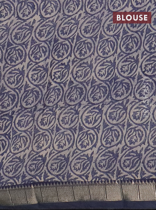 Semi chanderi saree blue and sandal with allover prints and zari woven border
