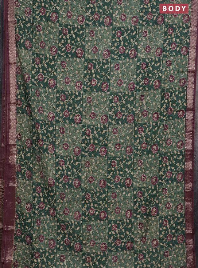 Semi chanderi saree green shade and purple shade with allover floral prints and zari woven border