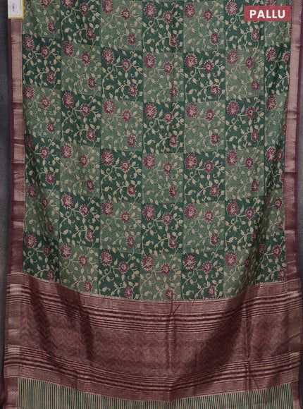 Semi chanderi saree green shade and purple shade with allover floral prints and zari woven border