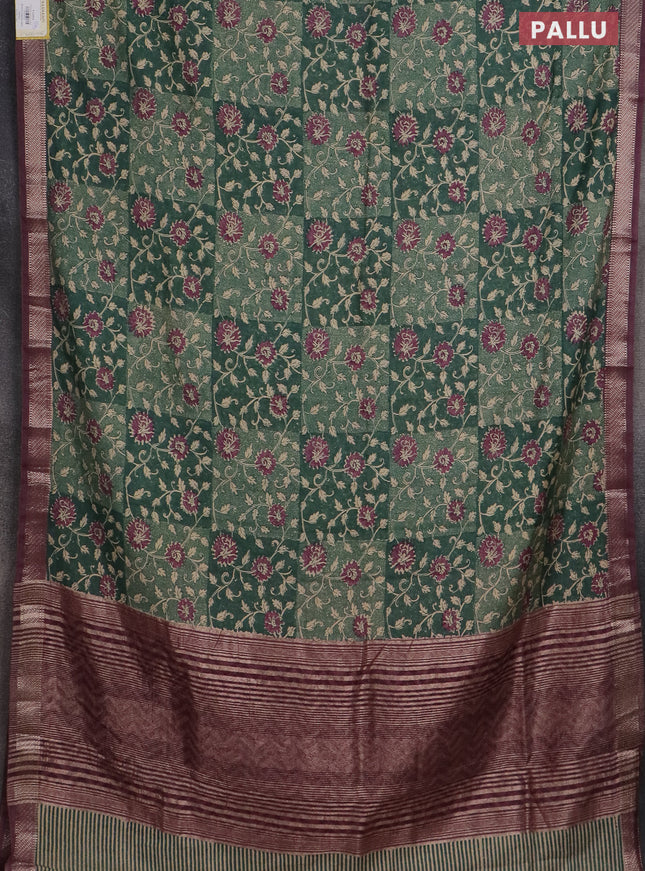 Semi chanderi saree green shade and purple shade with allover floral prints and zari woven border