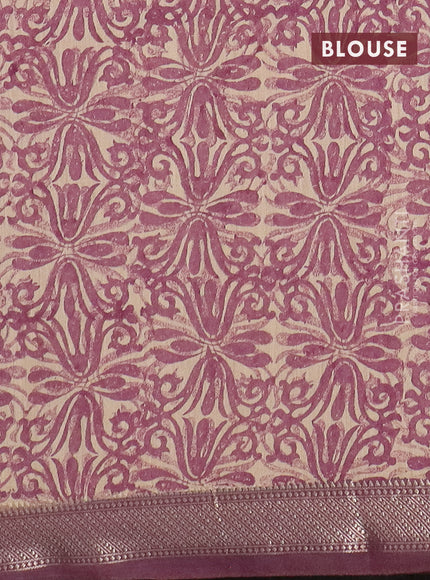 Semi chanderi saree green shade and purple shade with allover floral prints and zari woven border