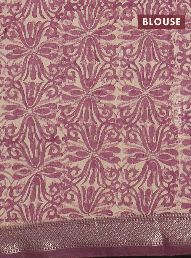 Semi chanderi saree green shade and purple shade with allover floral prints and zari woven border