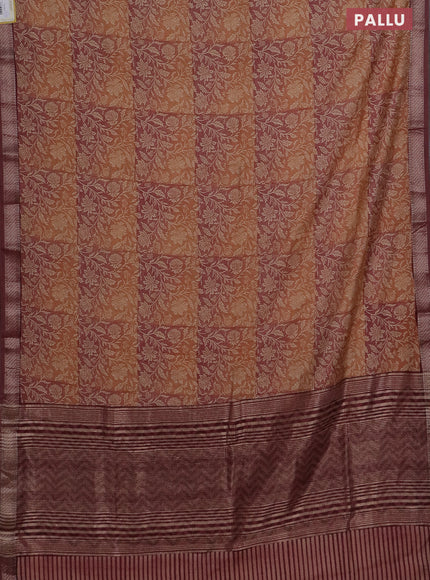 Semi chanderi saree pale orange and maroon with allover kalamkari prints and zari woven border