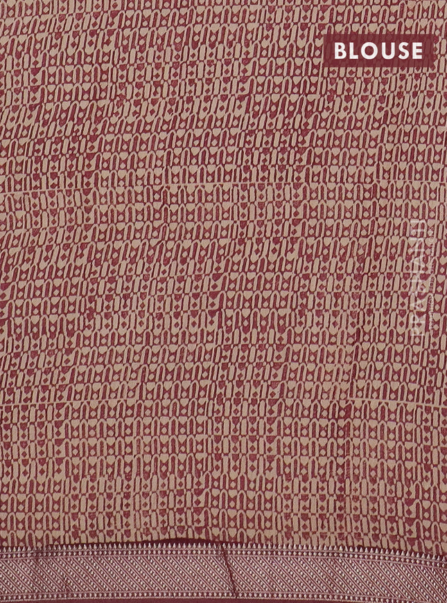 Semi chanderi saree pale orange and maroon with allover kalamkari prints and zari woven border