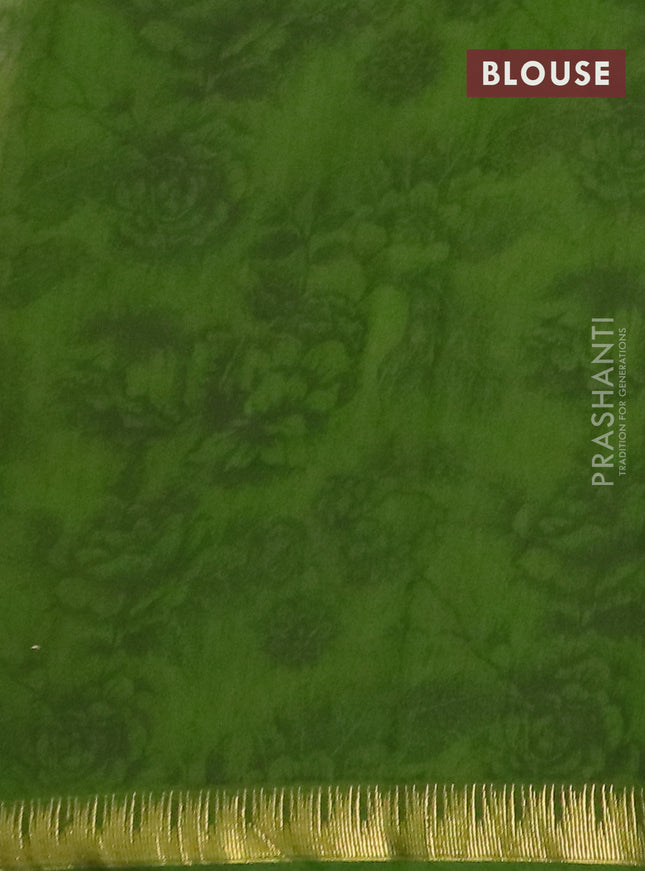 Semi chanderi saree pastel green with kalamkari prints and zari woven border