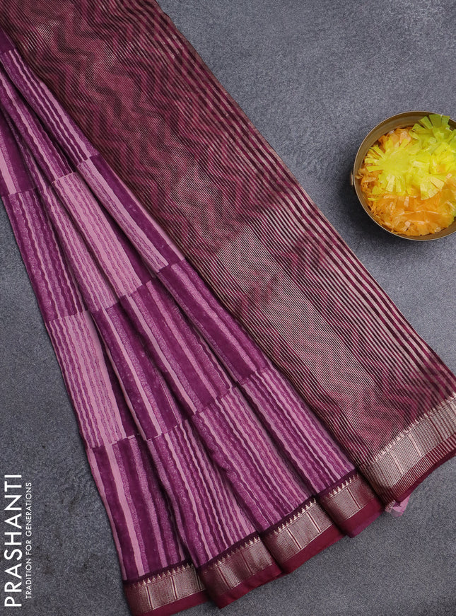 Semi chanderi saree light pink and magenta pink with allover stripe pattern and zari woven border