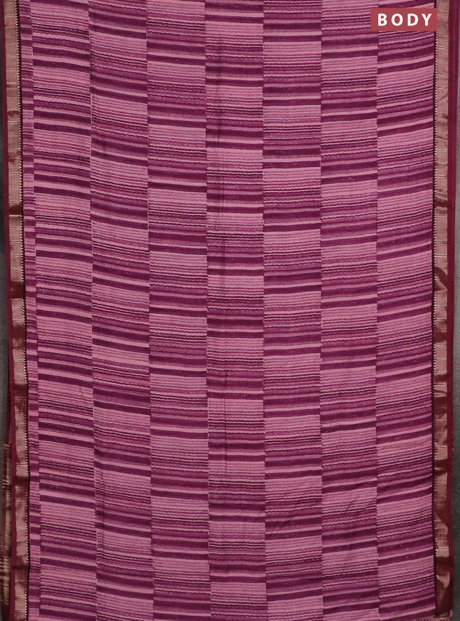 Semi chanderi saree light pink and magenta pink with allover stripe pattern and zari woven border
