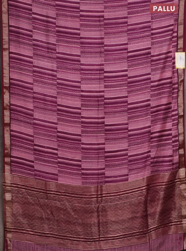 Semi chanderi saree light pink and magenta pink with allover stripe pattern and zari woven border