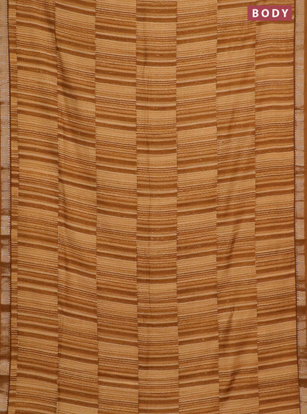 Semi chanderi saree yellow shade and dark mustard with allover stripe pattern and zari woven border