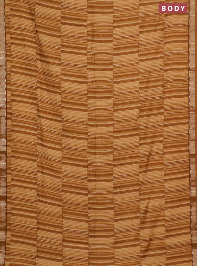 Semi chanderi saree yellow shade and dark mustard with allover stripe pattern and zari woven border