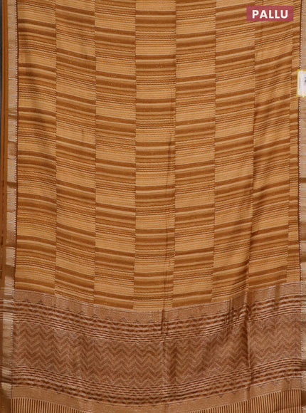 Semi chanderi saree yellow shade and dark mustard with allover stripe pattern and zari woven border