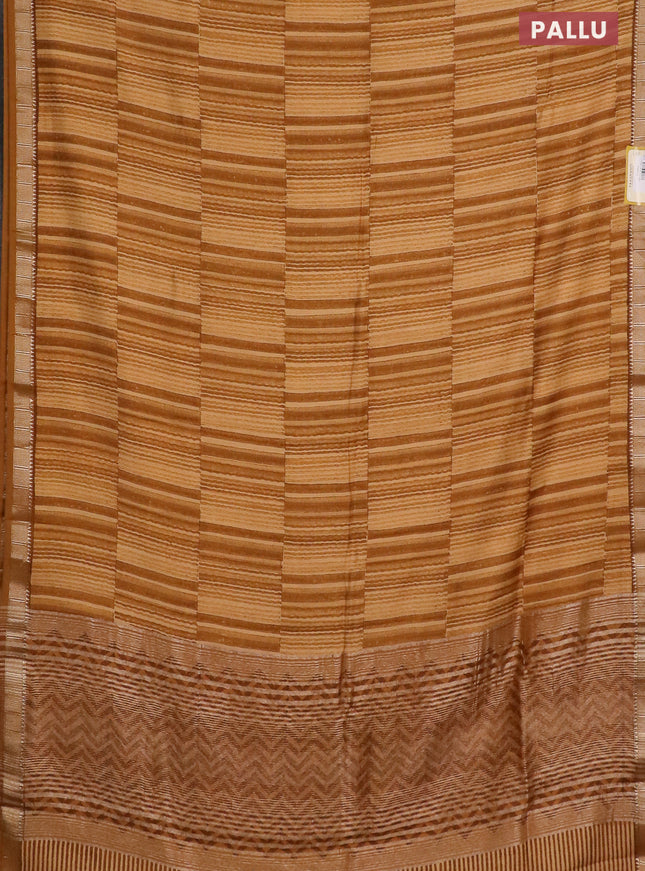 Semi chanderi saree yellow shade and dark mustard with allover stripe pattern and zari woven border