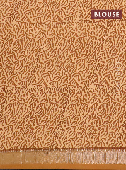 Semi chanderi saree yellow shade and dark mustard with allover stripe pattern and zari woven border